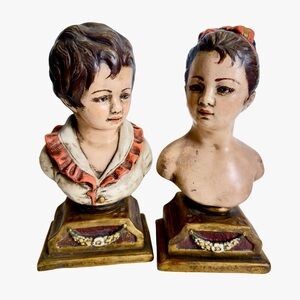 Vintage Victorian Style Bookends Sculptures of Boy and Girl